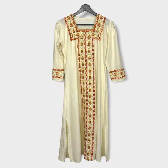 Vintage 60s Bohemian Long Sleeve Full Length Dress Medium - Picture 1 of 6